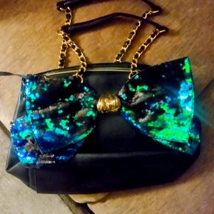 RARE Authentic  Mermaid Bow Tie Black with Giant Green/Blue Sequin Bow BRAND NEW